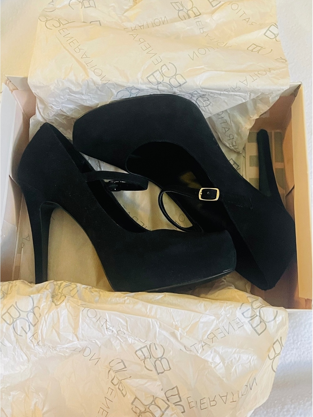 BCBGeneration BG-Paule Black Kid Suede Mary Jane Heels Size 9M